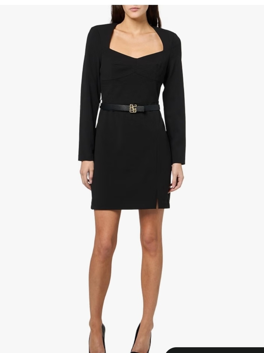BCBG Women's Long Sleeve Sweetheart Belted A-Line Mini Dress with Slit